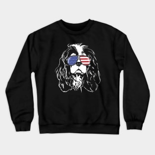 Proud Cavalier King Charles Spaniel American Flag sunglasses Crewneck Sweatshirt